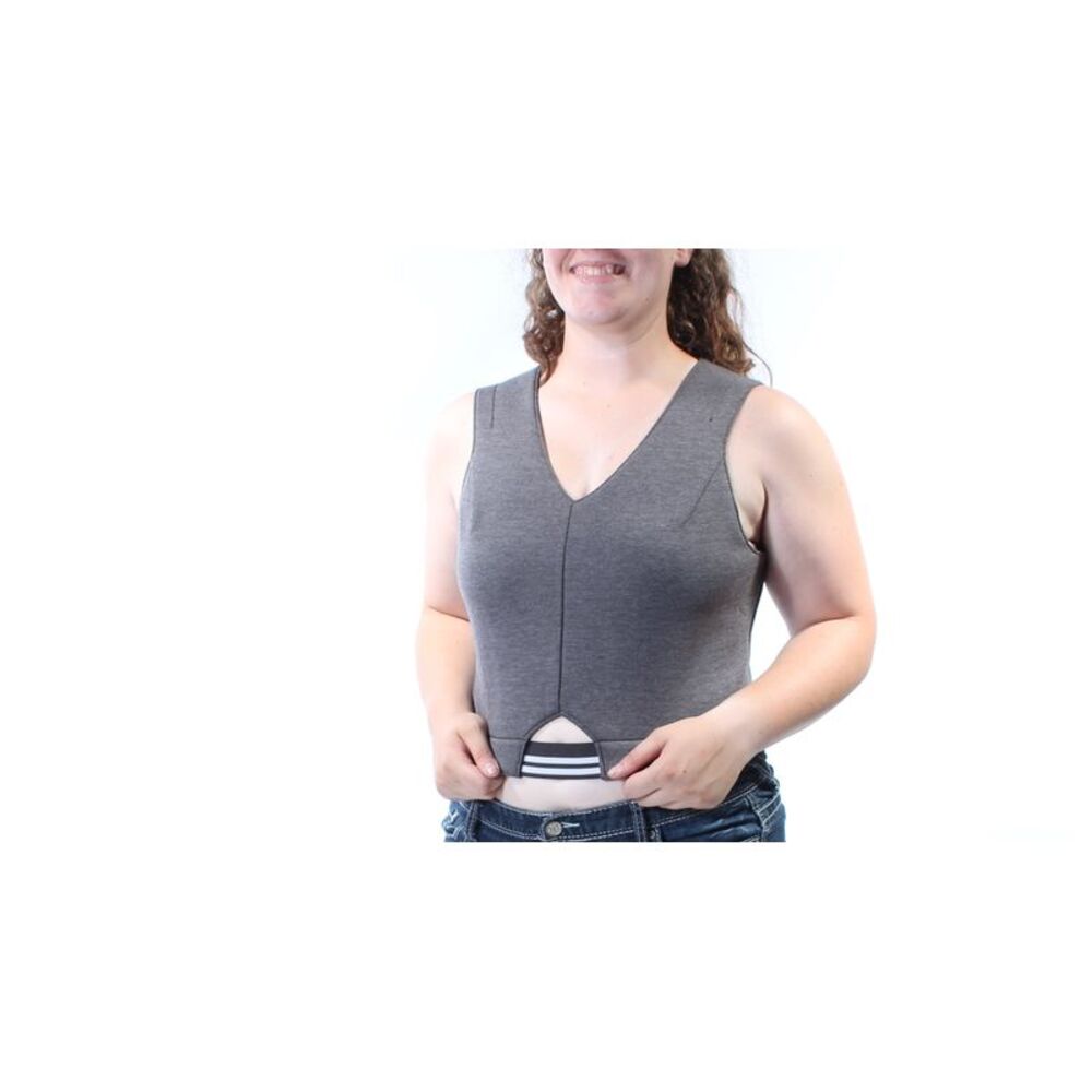 KIIND OF Womens Gray Cut Out Sleeveless V Neck Crop Top Size: L